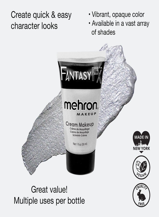 Mehron Makeup Fantasy FX Cream Makeup | Water Based | Halloween | Silver Face & Body Paint For Adults 1 fl oz (30ml) (Silver) - Image 2